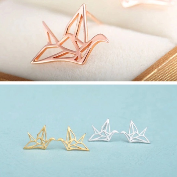NEW💙💎GOLDEN💛💗ROSE PAPER CRANE STUDS💎💙ORIGAMI - Picture 4 of 8